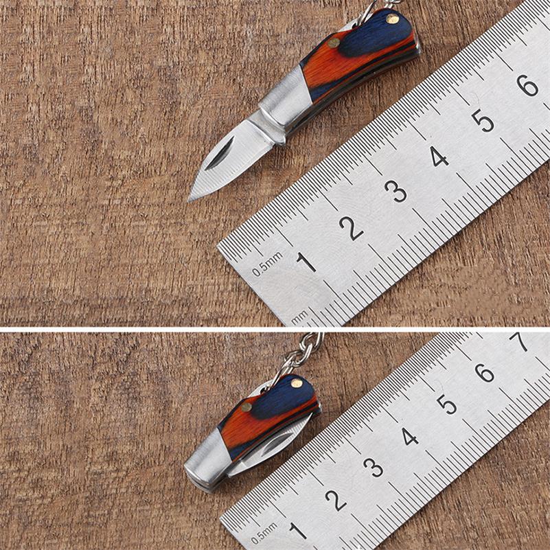 Mini Folding Knife Keychain Wooden Handle Pocket Knives