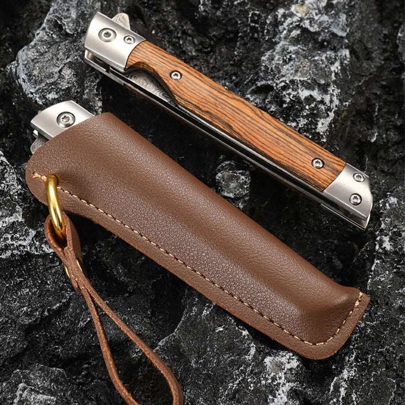 Wood Handle Folding Knife Damascus Pattern Camping Pocket Knives