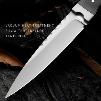 Outdoor Knife 9Cr18 Steel Tool with Double Steel Head and Ebony Handle