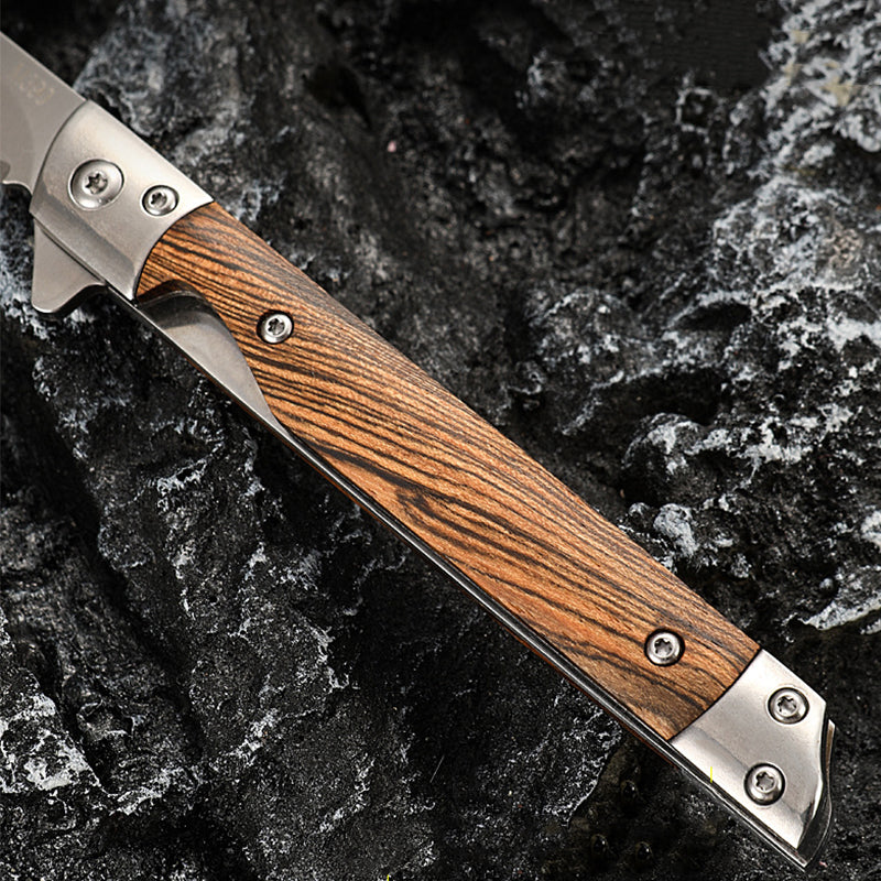 Wood Handle Folding Knife Damascus Pattern Camping Pocket Knives