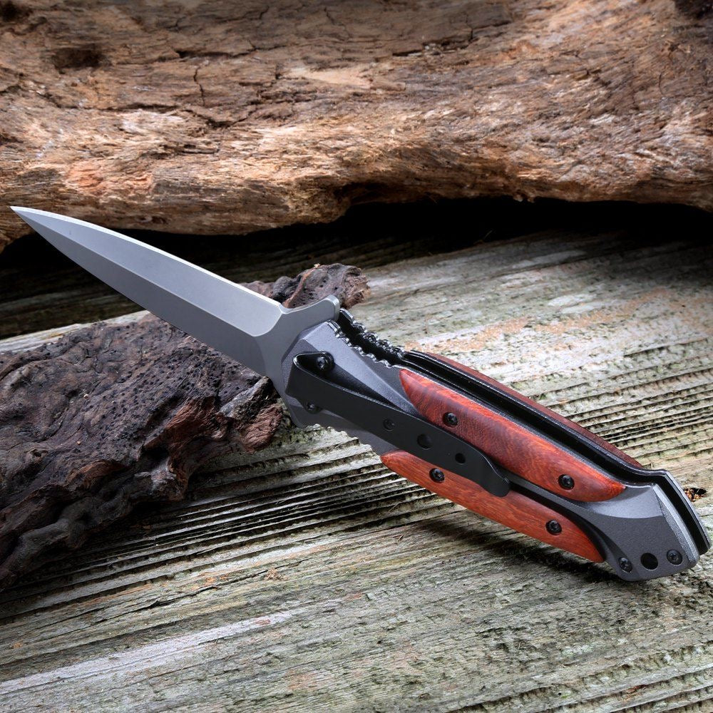 BM Wooden Handle Folding Knife Outdoor Camping Pocket Knives