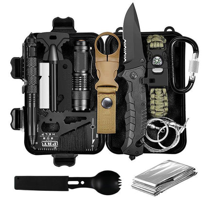 Multifunctional Self-defense SOS Wilderness Survival Kit Outdoor Waterproof Case Tactical Knife EDC Tool