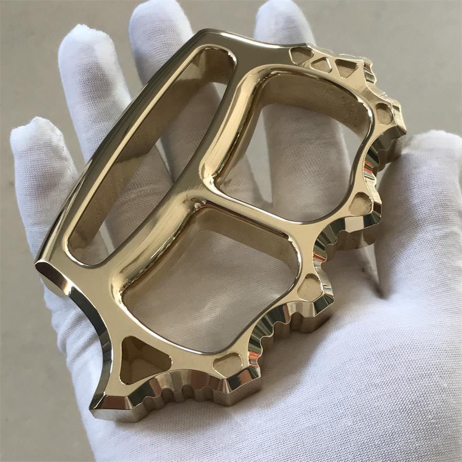 Thickened solid brass knuckle duster polished brass side view