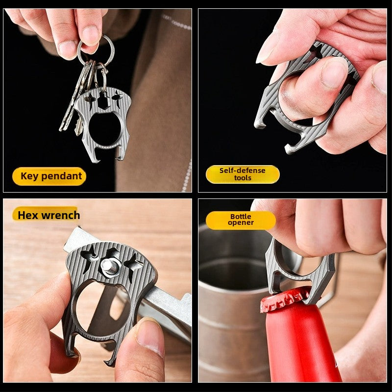 Mini Multifunctional Titanium Knuckle Duster Bottle Opening EDC Tool