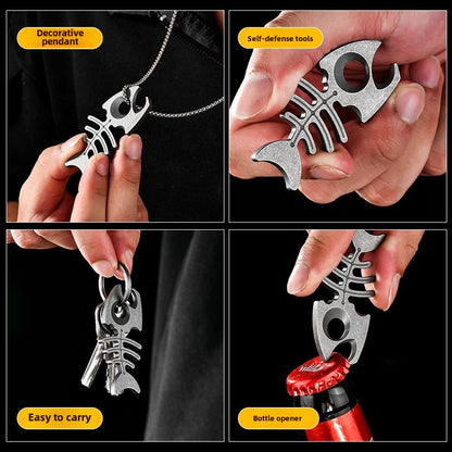 Multifunctional Fishbone Bottle Opener Titanium Self Defense EDC Tool