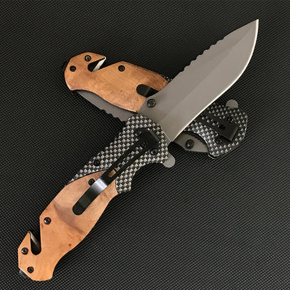 Liome X50 Pocket Knives Outdoor Multifunctional Tactical Folding Knife Wooden Handle Camping Survival Safe Life-saving EDC Tool