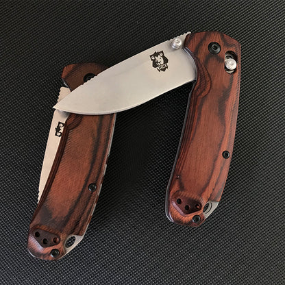 Liome 15031 Tactical Folding Knife Wooden Handle Stone Wash Blade Outdoor Camping Survival Safe Life-saving Pocket Knives