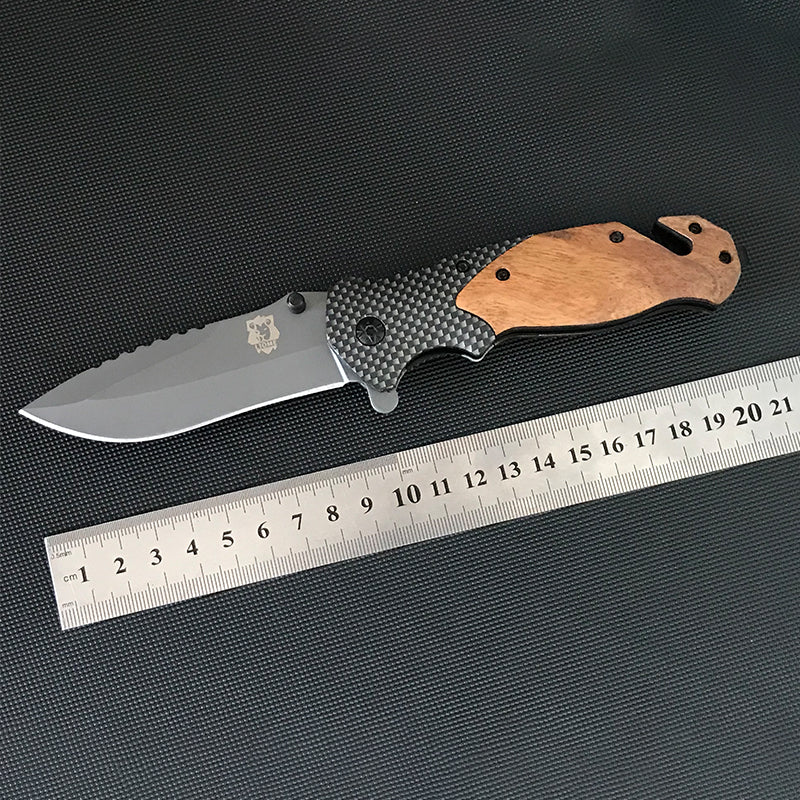 Liome X50 couteaux de poche couteau pliant tactique multifonctionnel d'extérieur manche en bois Camping survie outil EDC de sauvetage sûr