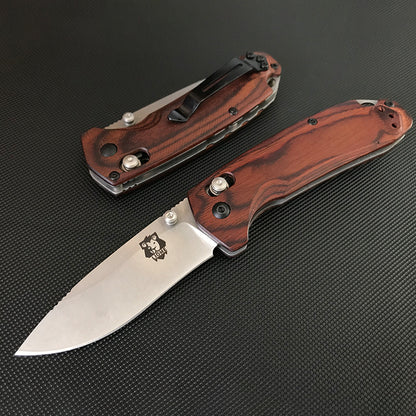 Liome 15031 Tactical Folding Knife Wooden Handle Stone Wash Blade Outdoor Camping Survival Safe Life-saving Pocket Knives