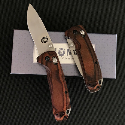 Liome 15031 Tactical Folding Knife Wooden Handle Stone Wash Blade Outdoor Camping Survival Safe Life-saving Pocket Knives