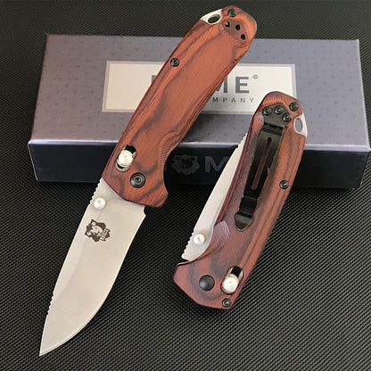 Liome 15031 Tactical Folding Knife Wooden Handle Stone Wash Blade Outdoor Camping Survival Safe Life-saving Pocket Knives