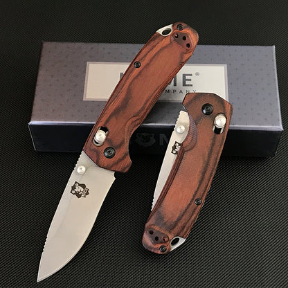 Liome 15031 Tactical Folding Knife Wooden Handle Stone Wash Blade Outdoor Camping Survival Safe Life-saving Pocket Knives