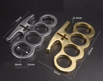 Brass Knuckles Duster Four-finger Ring Fist Buckle Cross Combat Outdoor Defense Four-finger Boxing Glove Hand Buckle EDC Pocket Tool